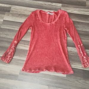 Liberation Y2K  Long Sleeve Red Waffle Top with Embellishments Size Medium